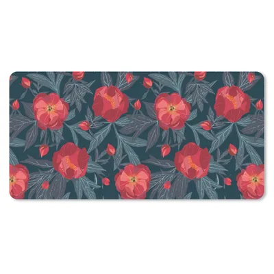 Produktbild von MuchoWow® Schreibtischunterlage Blumen - Rot - Blätter - Muster 80x40 cm - XXL Mauspad - Gaming Mauspad