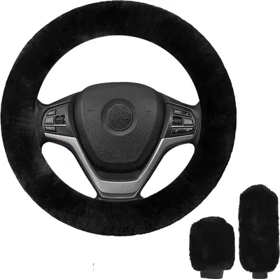 Produktbild von Schwarze Plüsch Auto Lenkradhülle Handbremse Getriebe Abdeckung, 36-39cm