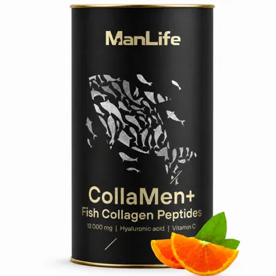 Produktbild von Fischkollagen 13000 mg mit Hyaluronsäure und Vitamin C | 420g Kollagenpulver zum Trinken, mit Orangengeschmack