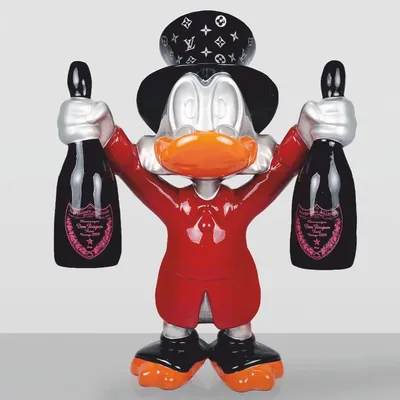 Immagine prodotto di Casa Padrino scultura decorativa XXL anatra rossa / argento / nero h. 120 cm - Grande figura decorativa