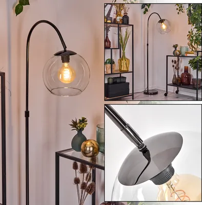 Produktbild von Cesaro Stehlampe aus Metall/Glas in Schwarz/Chrom/Klar im Retro-Design