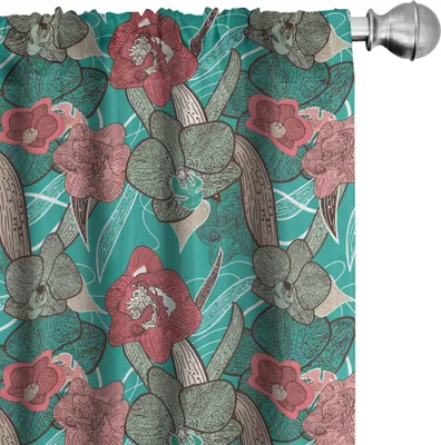 Image de ABAKUHAUS Rideaux à fleurs, rideaux, illustration naturelle dessinée à la main, motif floral coloré, motif floral rayé, 2 pièces 75 x 175 cm, multicolore