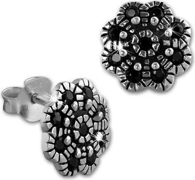 Produktbild von SilberDream Ohrstecker Damen Silber schwarz Blume Zirkonia Ohrringe SDO8519S