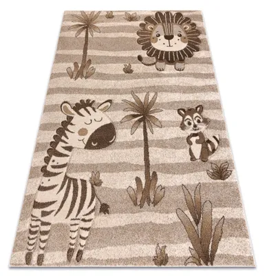 Obrázok produktu pre Koberec KIDDO 3869 béžovo / krémový, zvieratká zo safari pre deti, senzorický béžový 80x150 cm