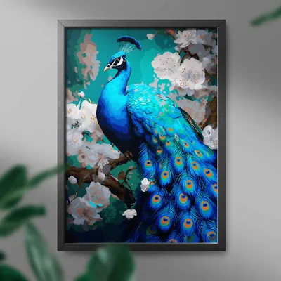 Produktbild von Oh Art! – Malen nach Zahlen Set Pfau Vogel – 40x50cm, mit Holzrahmen und Pinseln DIY