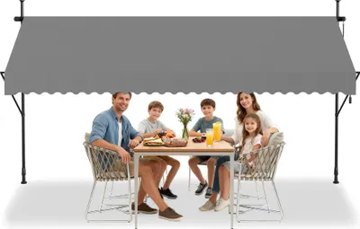 Obrázek produktu pro LARS360 Grey Markýza na balkon s ruční klikou Ruční stahování 150 cm Světle šedá Markýza na balkon bez vrtání Markýza na ochranu proti 350 x 120 cm