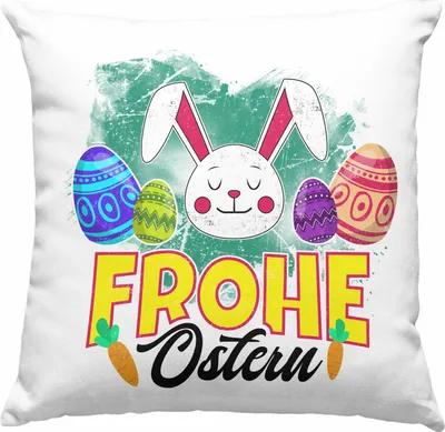 Produktbild von Trendation - Deko-Kissen mit Füllung 40x40 Ostern Ostergeschenke Kinder Jugendliche Geschenke Lustige Grafik Osterhase Osterei Frohe Ostern (Grau)