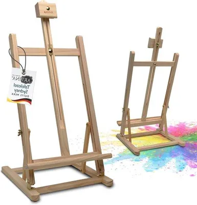 Zdjęcie produktu dla Stojak na płótno – drewniany – do malowania w domu – regulowany kąt – wysokość 60 cm – naturalne drewno