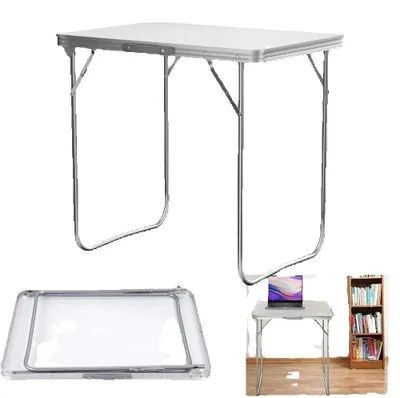 Produktbild von Klapptisch Camping - Gartentisch Picknicktisch - Aluminiumgestell - MDF Tischplatte - Rechteckig - 80x60x30 cm - Weiß