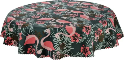 Produktbild von Tischdecke Wasserdichte Gartentischdecke Garten Balkon Terrasse Flamingos RUND 160 cm
