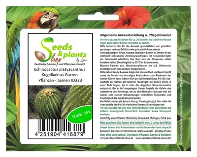 Produktbild von 15x Echinocactus platyacanthus Kugelkaktus Garten Pflanzen - Samen ID323