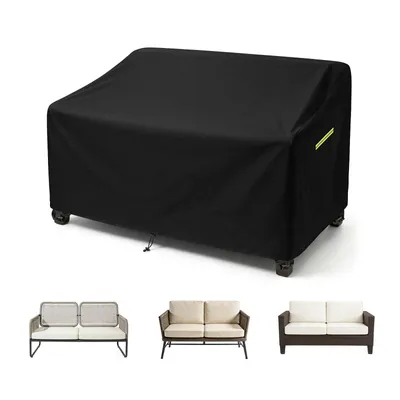 Image de (152 × 88 × 88 cm) Housse imperméable pour canapé de jardin en Oxford 600D, housse de protection pour canapé 2 ou 3 places avec poignées réfléchissantes, aération, fermeture à clic et cordon de serrage, résistante aux déchirures, noire