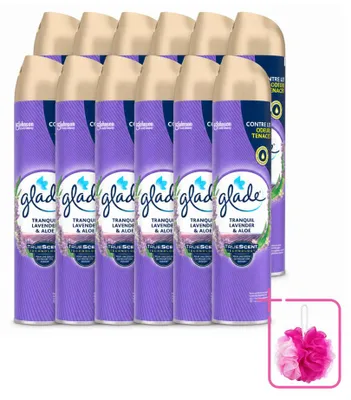 Imagen del producto de 12 aerosoles ambientadores Glade, aroma lavanda y aloe, 300 ml, pack ahorro, 12 unidades