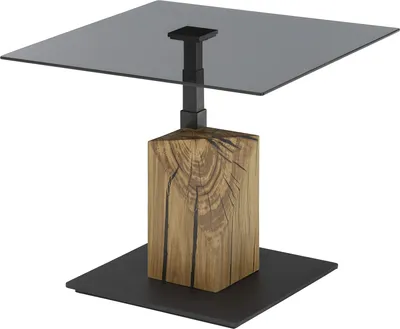 Obrázek produktu pro Couchtisch >BALSTA< höhenverstellbar, Rollen, Eiche / schwarz / Glas - 70x45/63x70 (BxHxT)