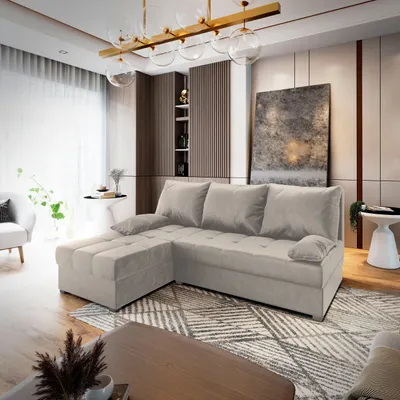 Produktbild von Masseno Ecksofa RITA mit Schlaffunktion L-Form, Sofa mit Bettkasten, Wohnzimmersofa, Couch, Soffa, Bettsofa, Couchgarnitur- Beige, PAROS 02