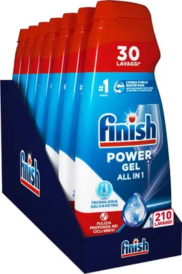 Produktbild von Finish Powergel Geschirrspüler, 100% Geschirrspüler, Gel, 210 Waschgänge, 7 Packungen mit je 30 Spülmaschinen