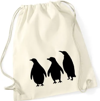 Produktbild von Huuraa Turnbeutel Pinguine Silhouette 12 Liter Natural Baumwolle Rucksack Geschenkidee