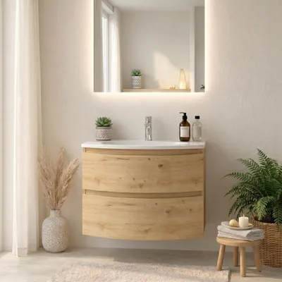Immagine prodotto di Mobile bagno sospeso 70cm curvo rovere oro moderno | Los Angeles