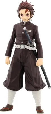 A full-body shot of a Tanjiro Kamado figurine from Demon Slayer.