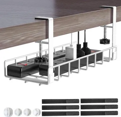 Produktbild von Unyqoos® Untertisch-Kabelkanal – klemmbare Metall-Kabelbox, pulverbeschichtet, ohne Bohren, 15,7×6,1×7,3 cm, Tragkraft 4,5 kg, Weiß