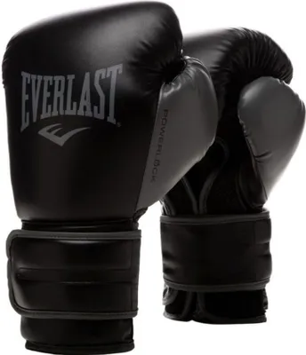 A pair of black Everlast boxing gloves.