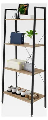 Produktbild von Bücherregal Leiterregal mit 4 Ablagen, Standregal für Aufbewahrung, Küchenregal, Badregal 60x35x148CM Schwarz+Hell Eiche