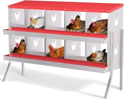 Produktbild von Legenest für Hühner - Nistbox - 10 Abteile - Wandmontage - Edelstahl - Mit Standfüßen - Rot