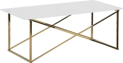 Produktbild von BELIANI Couchtisch Weiß mit Gold 50 x 100 cm Glasplatte Beinen aus Edelstahl Metallglanz Rechteckig Modern