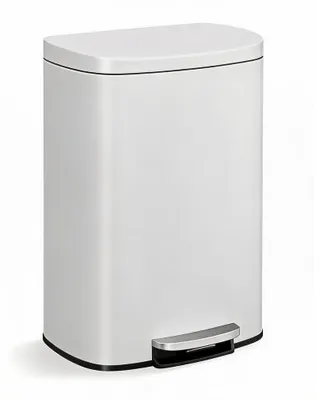 Produktbild von 50-Liter-Küchenabfalleimer aus Edelstahl mit Fußpedal und Soft-Close-Deckel – Weiß