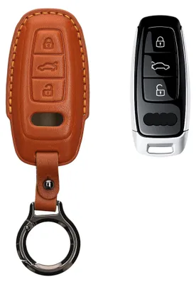Produktbild von kwmobile Schlüsselhülle für Audi A6 A7 A8 Q7 Q8 3-Tasten Keyless Hülle Leder - Autoschlüssel Schlüssel Hülle - Schlüsselcover Schlüsselschutz in Braun