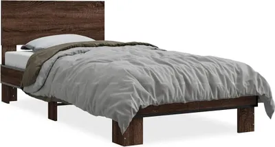 Produktbild von vidaXL Bettgestell Braun Eichen-Optik 90x190 cm Holzwerkstoff Metall