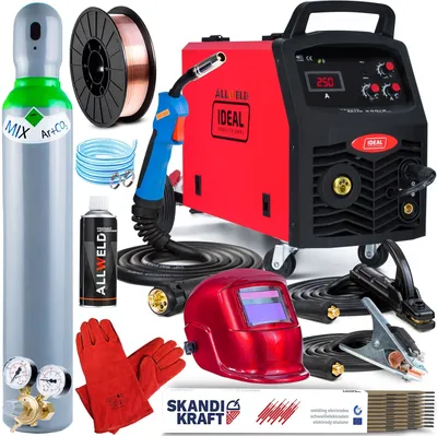 Produktbild von Ideal TECNO MIG 250/2 PRO 230V / 400V Profi Schutzgasschweißgerät mit 250 A und Fahrwerk - MMA - Induktivität und Lötschweißen - Set Professional-Plus