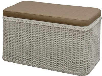 Produktbild von KRINES HOME Rattan Wäschekorb Wäschetruhe 80 Sitz Sitzbank gepolstert Weiß, Flur-Bank Aufbewahrungsbox mit Deckel Bad-Hocker Sitzhocker Wäschesammler Sitz-Truhe Natur