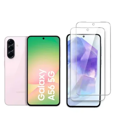 Produktbild von CLM-Tech 2er Set Schutzfolie kompatibel mit Samsung Galaxy A56 5G Panzerfolie Panzerglas Crystal Clear Displayschutz 9H Glas Displayfolie Schutzglas - Unterstützt Fingerabdruck-ID - Folie kristallklar 2X Stück