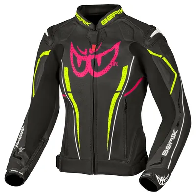 Produktbild von Berik Fufur Damen Motorrad Lederjacke, neon-gelb/pink, 50