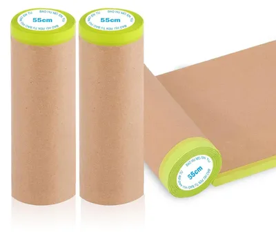 Image de Papier de protection pour peinture, 3 rouleaux de papier de protection avec bandes adhésives, 55 cm x 15 cm. Ruban adhésif auto-adhésif pour protéger les surfaces lors de la peinture ou pour masquer les fenêtres. Ruban de masquage pour peinture