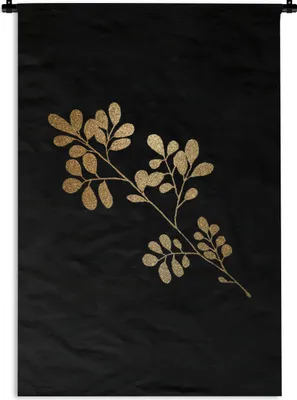 Produktbild von MuchoWow® Wandteppich Wandbehang Blätter - Zweig - Gold 60x90 cm Tapisserie Dekoration Wandtuch - Foto-Teppich - Abwaschbar