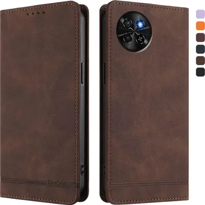 Image de Etui pour itel S23, étui rétro en cuirPolyuréthaneavec support et fentes pour cartes de crédit Marron