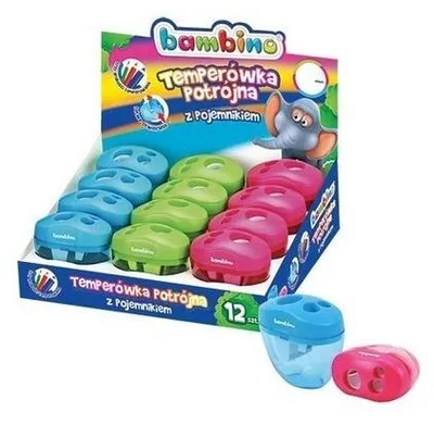 Obrázok produktu pre Temperówka potrójna z pojemnikiem BAMBINO Display 12 sztuk