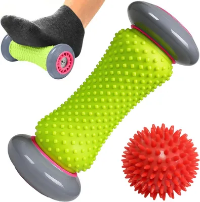 Imagen del producto de Juego de rodillo masajeador y pelota con protuberancias, para la planta del pie y la fascitis plantar, de 2 piezas, para la relajación