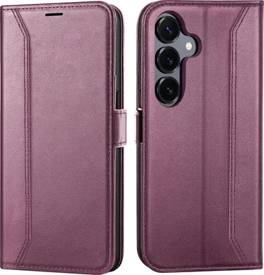 A flip case for a Samsung Galaxy S25 FE phone, shown in a purple color.