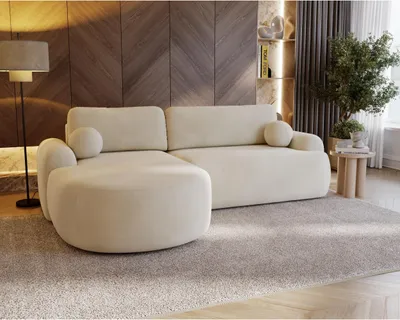 Produktbild von Ecksofa CLOUD L mit Schlaffunktion Eckcouch L-Form Samt modernes Sofa fürs Wohnzimmer, Farbe: Creme (monolith 02), Seite: links