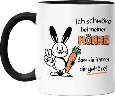 Produktbild von Ich schwöre bei meiner Möhre Witziger Hase Tasse Schwarz - Büro Kollege Sarkasmus