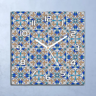 Produktbild von Deko Glasuhr Wanduhr 30x30 Marokkanisches Ornament Quarz Küchenuhr Bürouhr