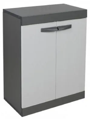 Image de Armoire de Rangement 2 Portes avec Étagère - 63 x 37 x H83 cm - Gris et Noir