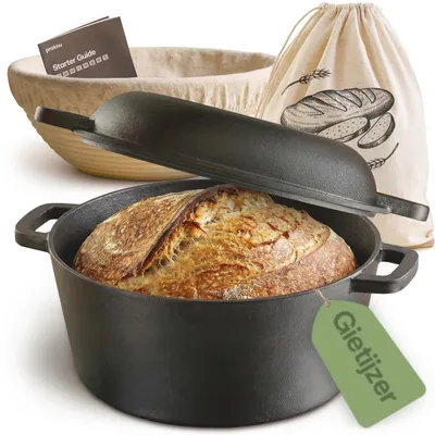 Productafbeelding van Gietijzeren Broodpan Rond 26 cm – Dutch Oven – Braadpan met Deksel