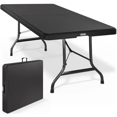 Image de Table pliante buffet - Pliable - 180 x 75 cm - Plastique - Noir - Pour 8 personnes