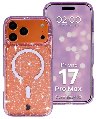 Produktbild von Glitzer Hülle mit Magnetring für iPhone 17 Pro Max, Bizon Case SparklO, Transparent-Violet mit Glitzer