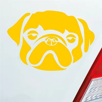 Produktbild von Auto Aufkleber süsser Mops Hund Dog Tier niedlich Puppy Kopf 13x9 cm Gelb Sticker Heckscheibenaufkleber
