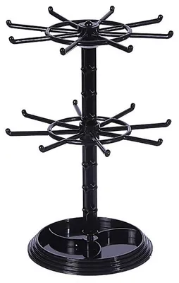 Immagine prodotto di Support girevole per gioielli Unyqoos®, a 2 livelli (28,3 x 21 cm), in plastica – rotazione a 360°, 8 ganci per livello, piedini in silicone antiscivolo, ideale per collane e accessori